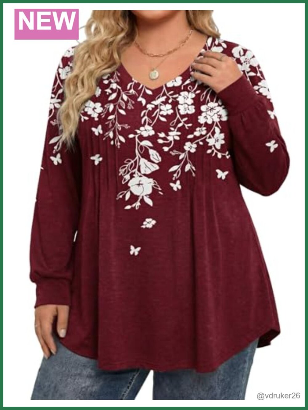 Plus Size Womens V Neck Puff Long Sleeve Tunic Blouse Floral Print